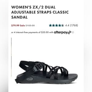 CHACO WOMEN'S ZX/2 DUAL ADJUSTABLE STRAPS CLASSIC SANDAL, SIZE 6M WOMENS, BLACK